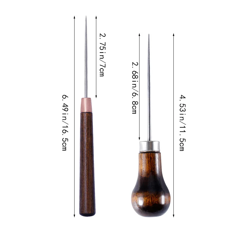 1Pc Wooden Handle Awls DIY Leather Tent Sewing Awl Shoes Repair Tool Hand Stitcher Leather Craft Awl Punch Hole Leather Tools