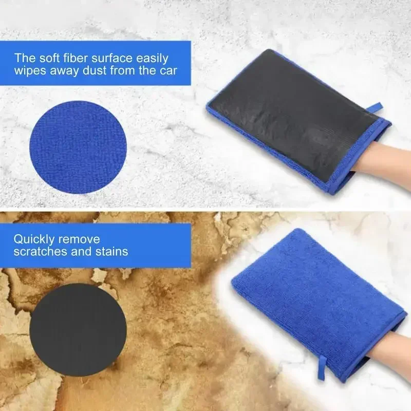 1PCS Fine Grade Magic Clay Mitt Car Wash Clay Gloves One side Clay bar One side Microfiber Car Detailing Tool before Polishing