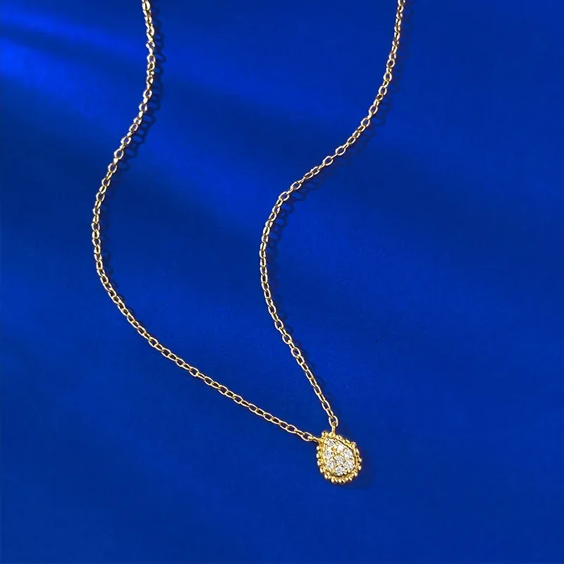 

New S925 silver gold-plated Bohemian pear shaped water droplet pendant, niche daily versatile, Jewelry