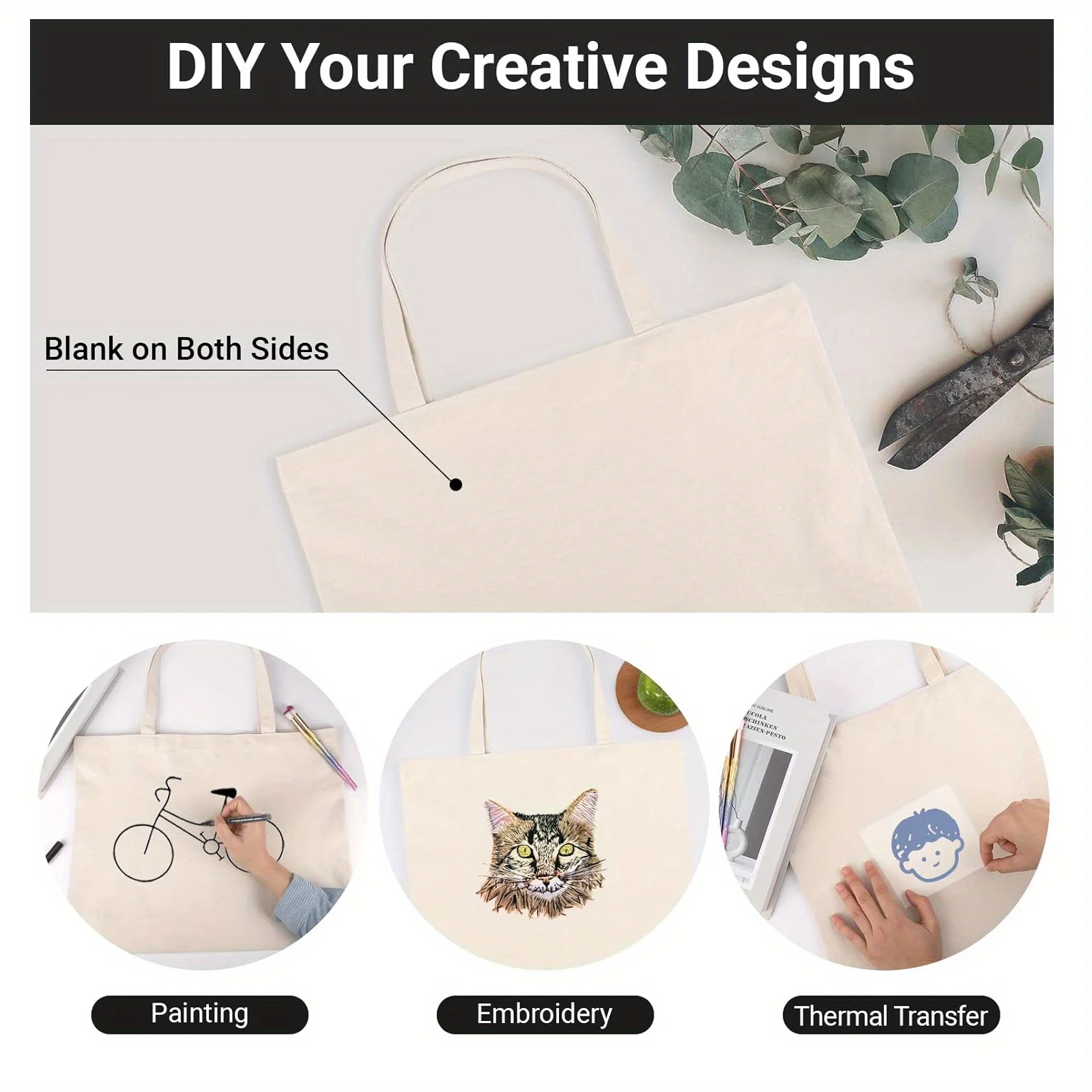 DIY Canvas Tote Bags,Blank on Both Sides for Creative Designs - Suitable for Painting, Embroidery, and Thermal Transfer