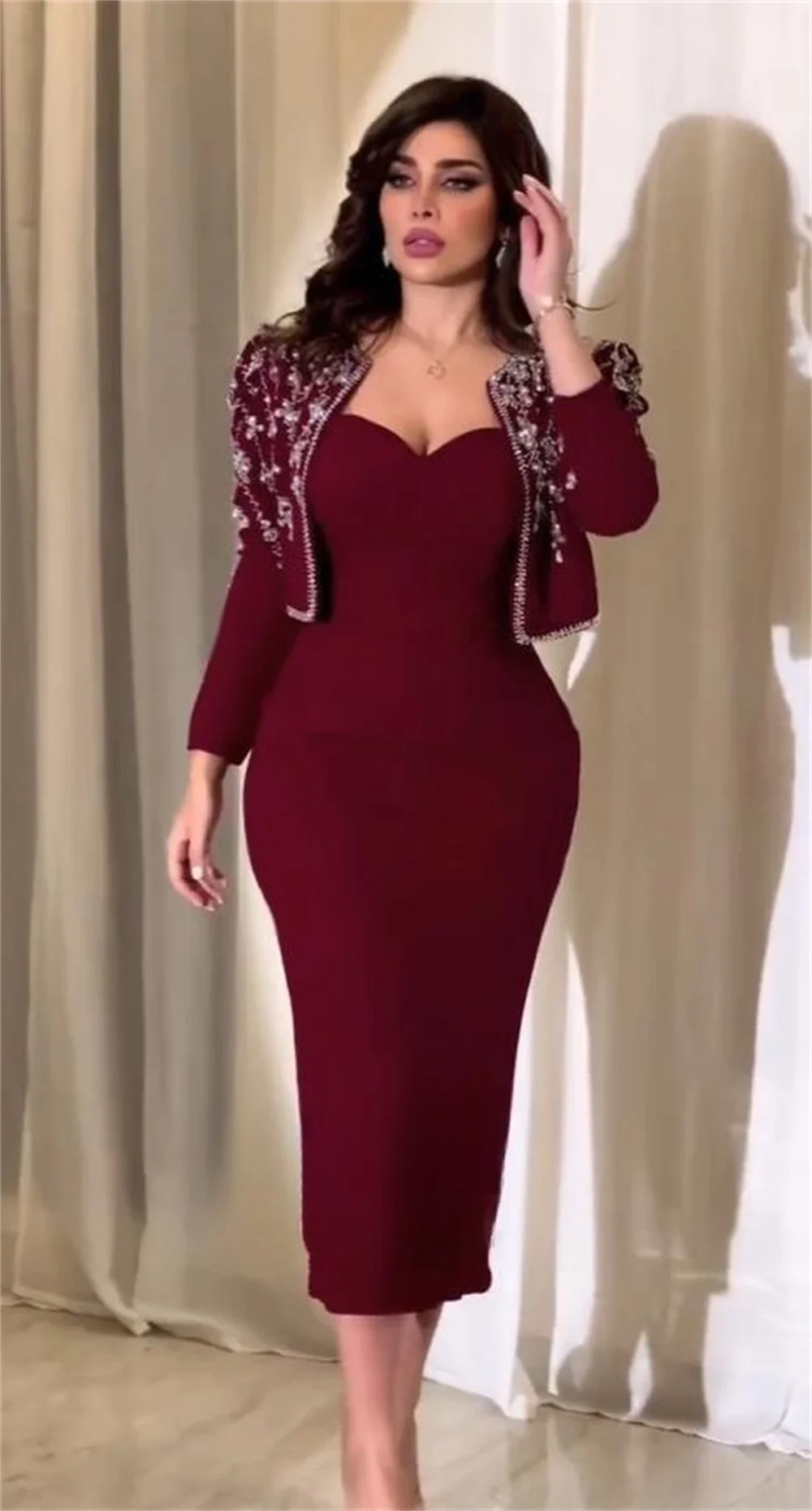 Vestido de fiesta de satén con lentejuelas, exquisito escote Corazón, vestido de noche