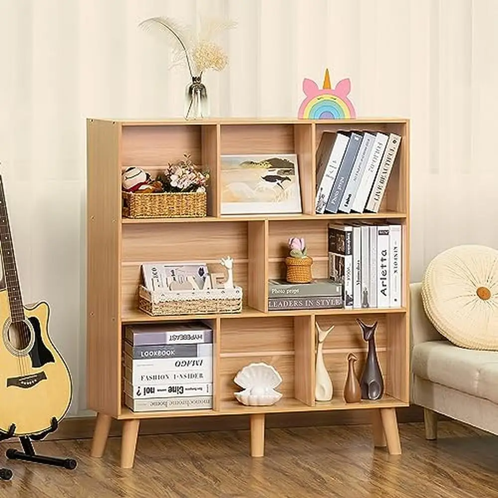 Organizador De Estante De Madeira Natural, Boho Armário, Durável e Resistente, Armazenamento Em Camadas, Escritório, Quarto, Sala de estar, 8-Cube