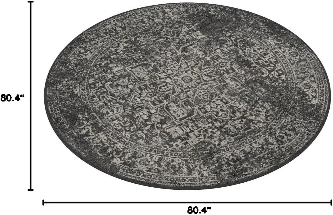 Gray Vintage Persian Round Rug Soft Distressed Design for Elegant Minimalist Interior