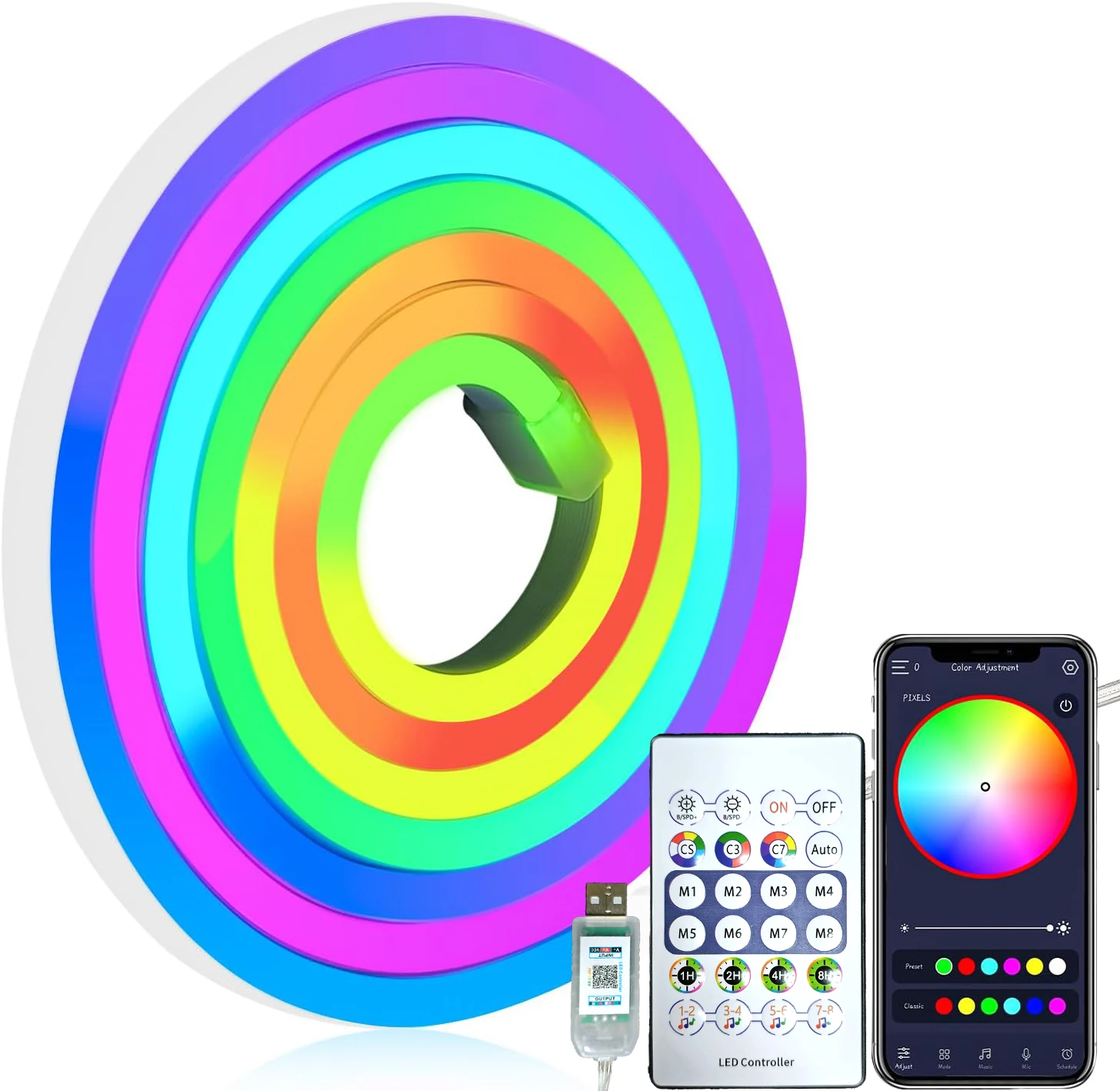 

Неоновая лента 5 В, 2 м, 3 м, неоновая светодиодная лента RGBIC Bluetooth, гибкая лента, используемая для декоративной ленты стен комнаты.