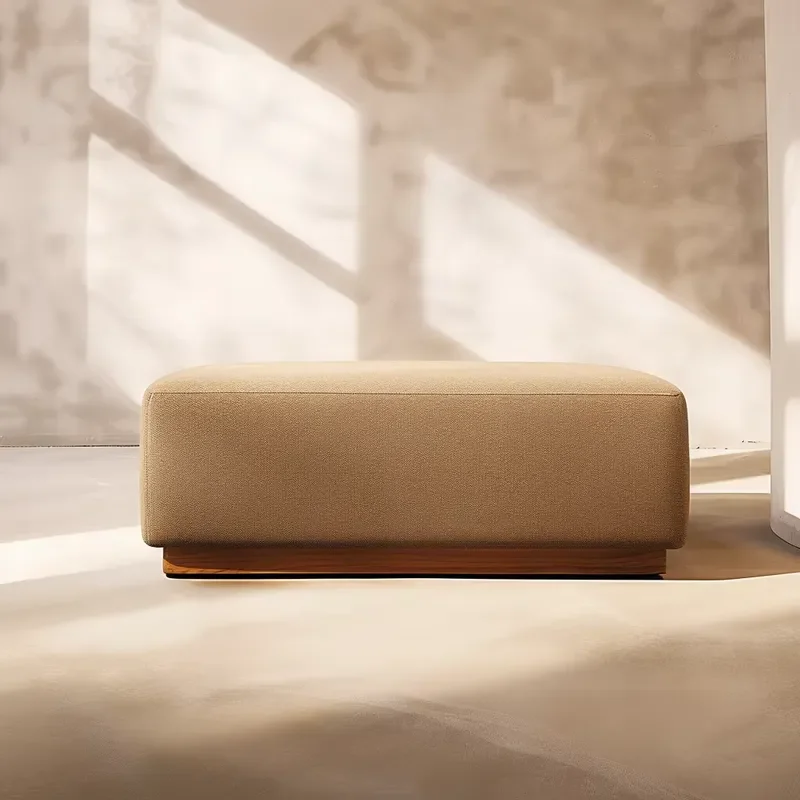 Minimalism Upholstered Pouf Stool Chair Thickness Cushion All-weathered Teak Outdoor Furniture Ottoman