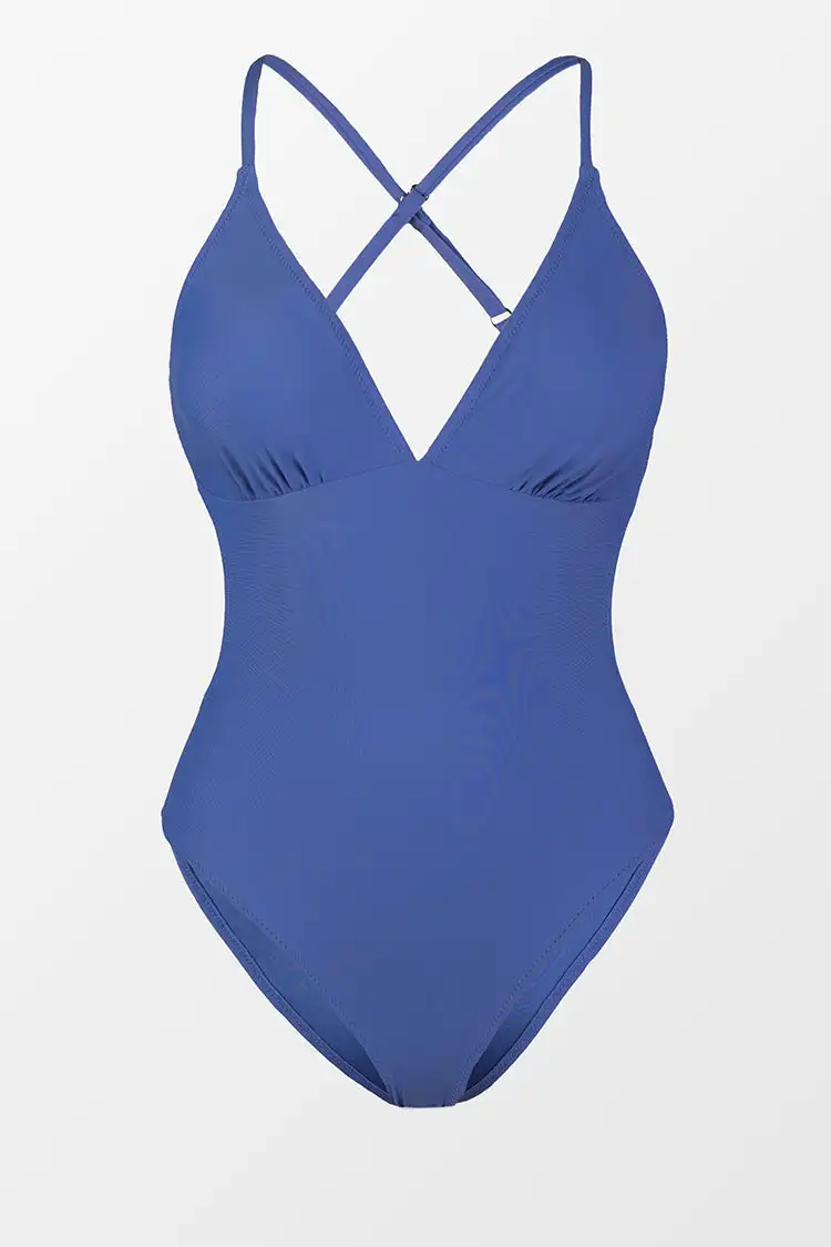 

Blue Cutout Back One Piece Swimsuit 2023 Fashion Women Swimwear Summer Solid Color Bathing Suits Beach Style Vacation Sexy