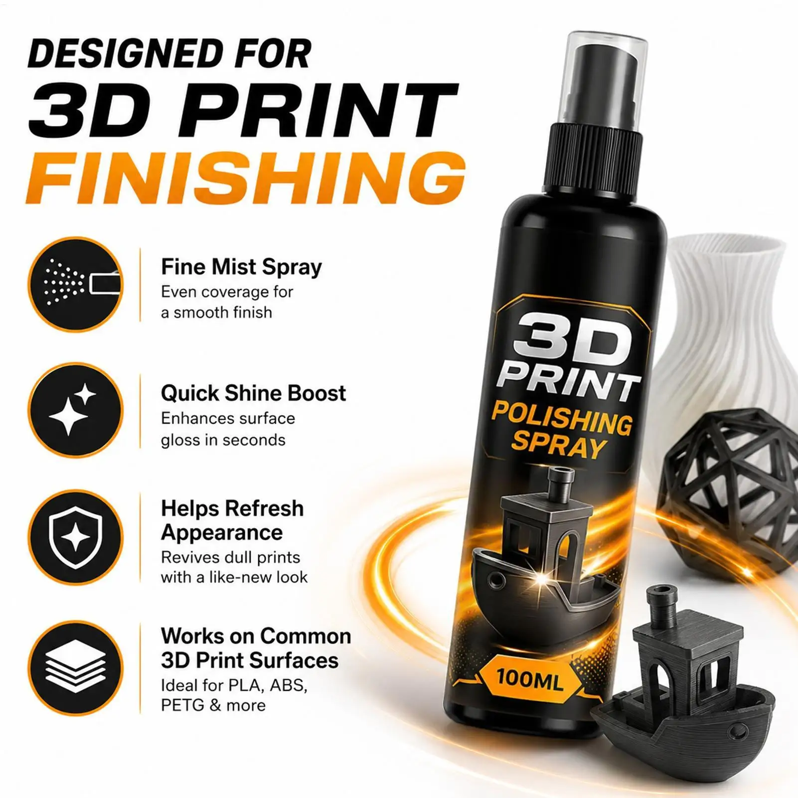 3d Print Glossy Spray | 100ml Fine Mist Fast Drying Solution | 3d Model Gloss Enhancer Spray | for Enthusiasts Hobbyists Beginne