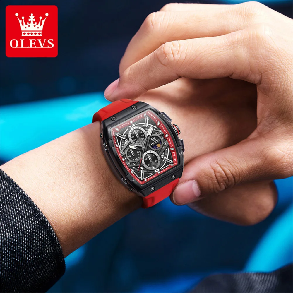 OLEVS 2975 Waterproof Luminous Watch For Man Analog Multifunctional Square Watches Original Quartz Wristwatch Luxury Men Gift