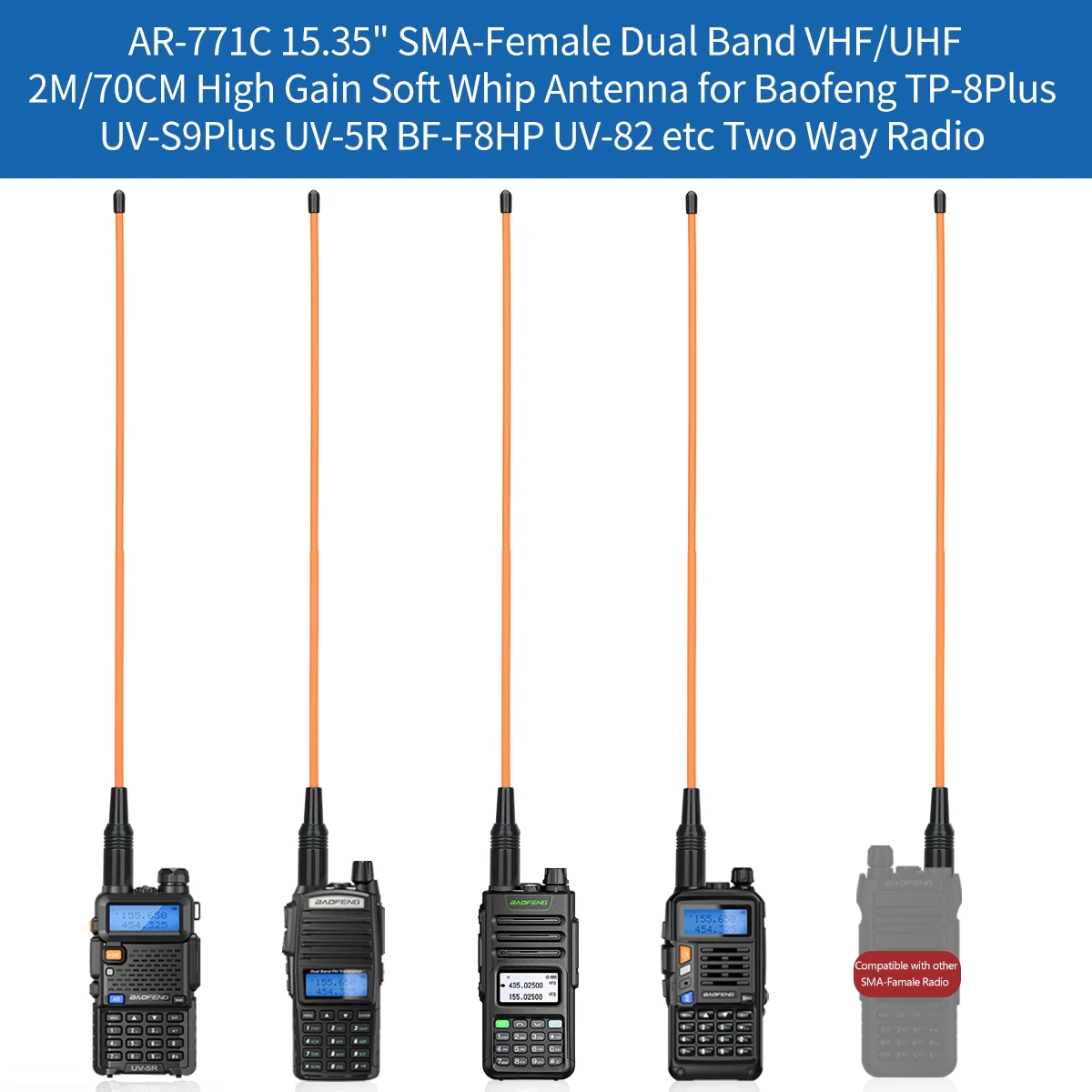 Sma Women Men Walkie talkieアンテナ、vhf、uhfバンド、トライバンド、bofeng用gmrs、UV-5R、UV-82、BF-888S、UV-9R、ハンドヘルドハムラジオ