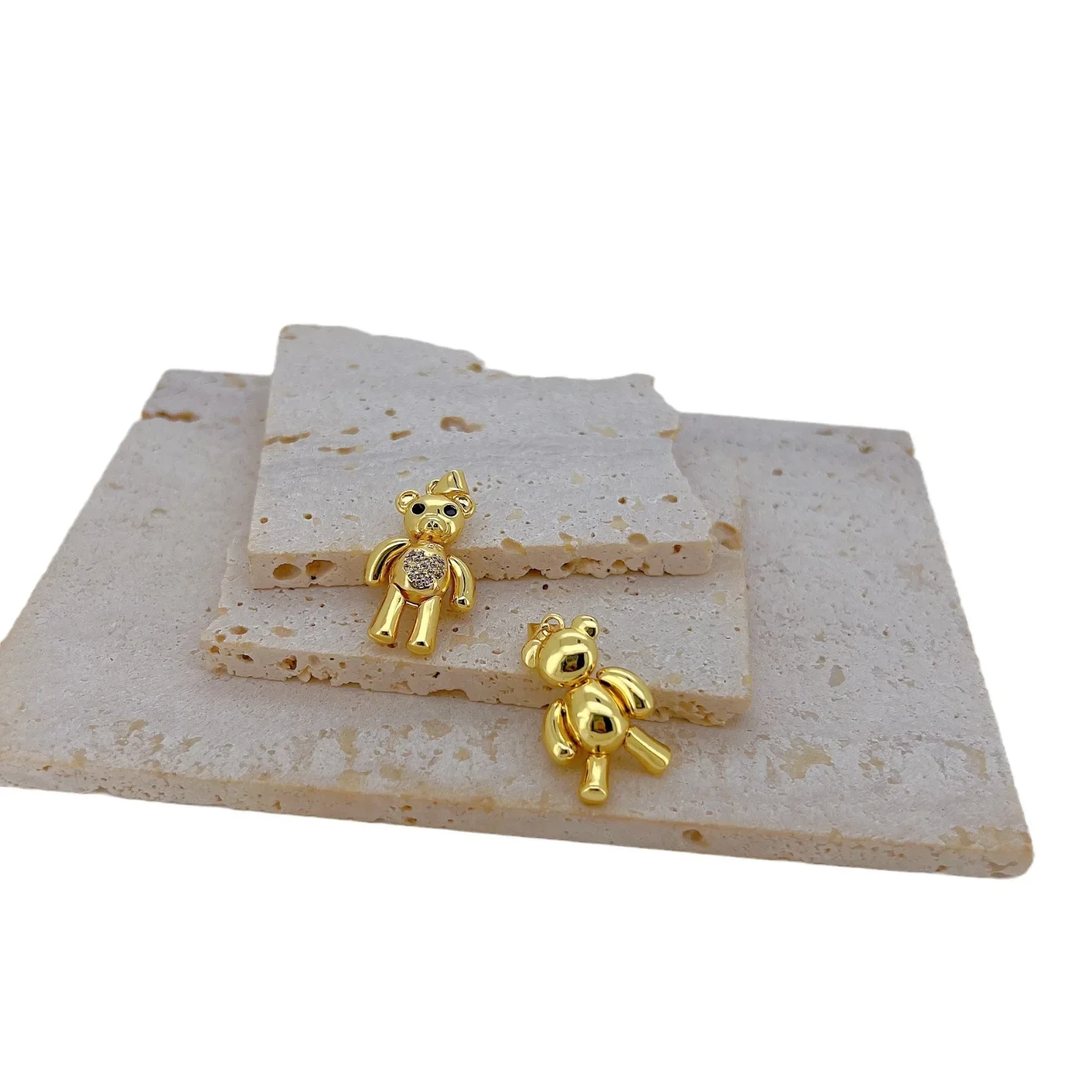 LJRIVER 2Pcs Plated Cross Bear Pendant DIY Jewelry Making Micro Inlay Colorful Zircon Adjustable Necklace Accessories Wholesale