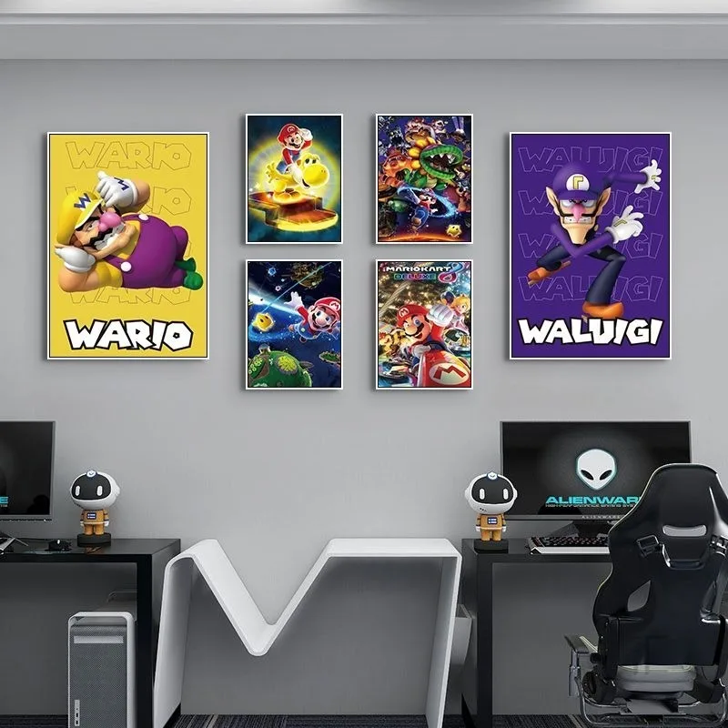 Super Mario Bros Poster Anime Luigi Yoshi Room Wall Canvas Painting Posters Cartoon Background Decoration Art Wall Painting Gift