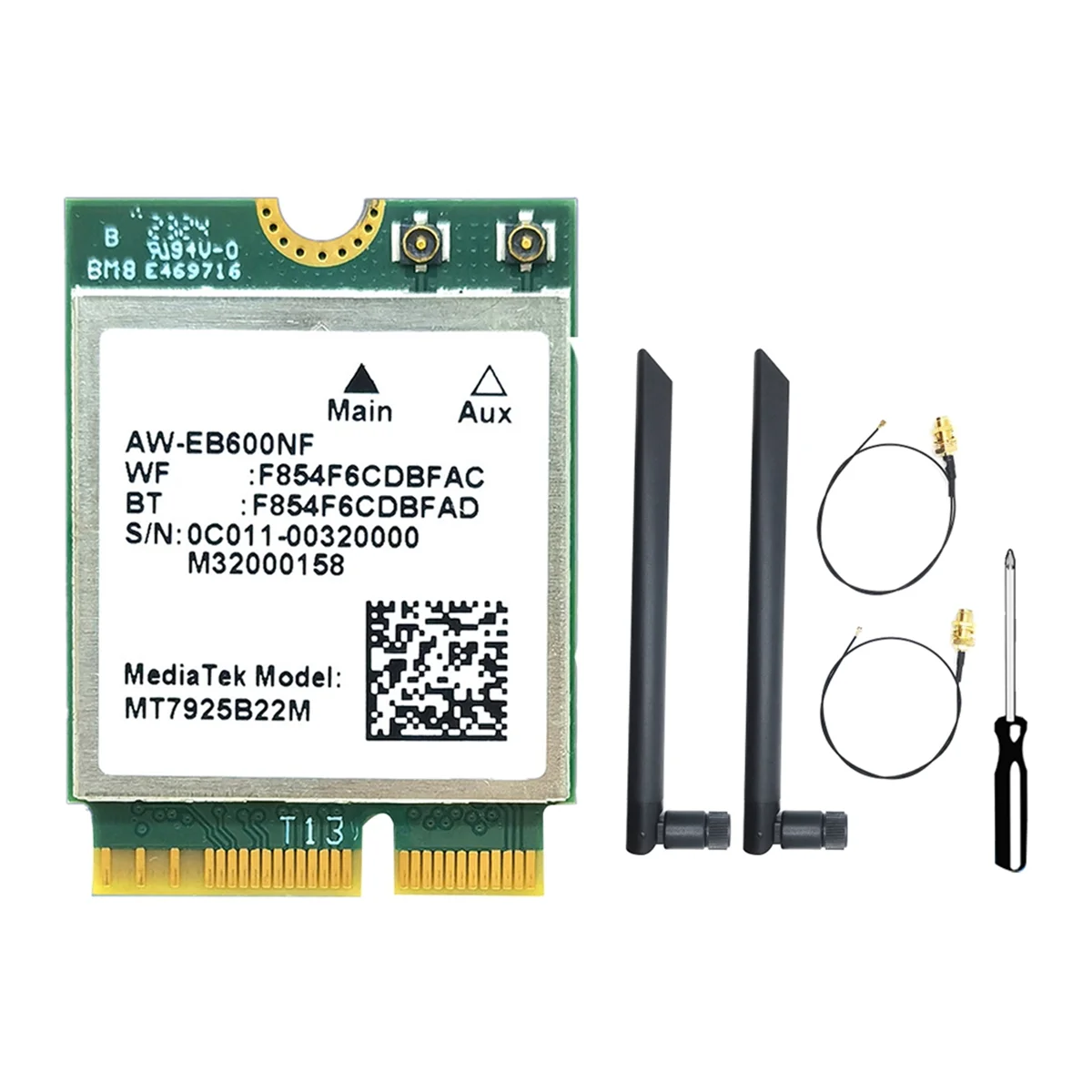 MT7925 WIFI 7 Card+2xAntennas 5400Mbps M.2 Triple Band 2.4G/5G/6G BT5.3 WiFi Card Adapter for Win10/Win11 Linux