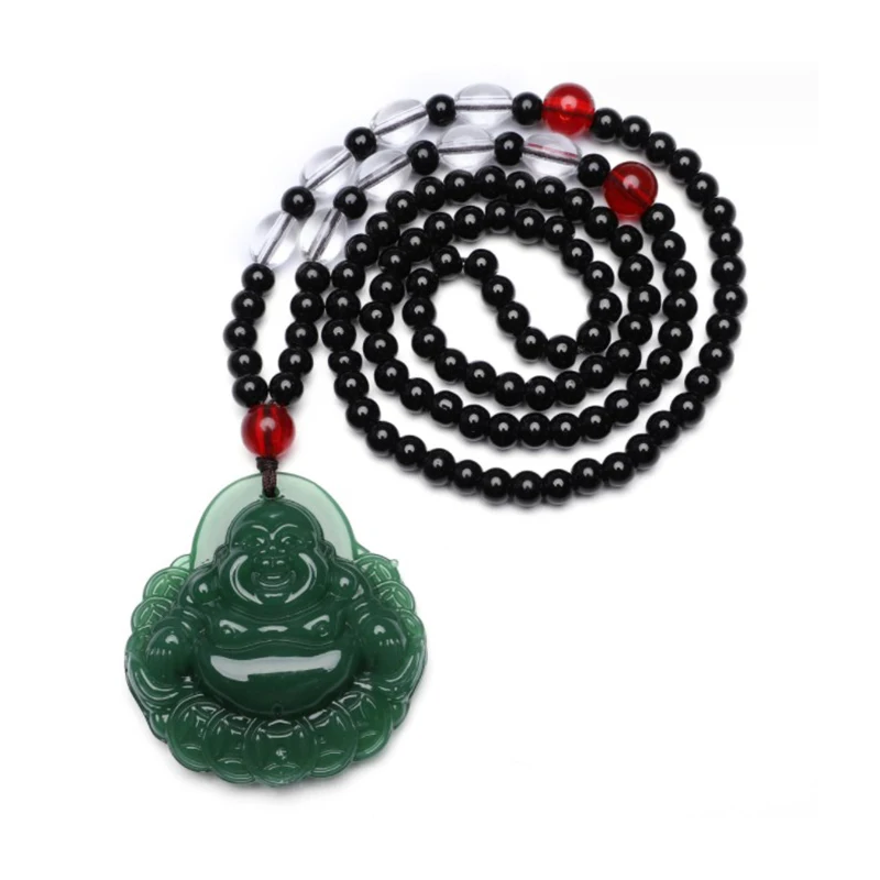 Black Green Buddha Pendant Necklaces Women Amulet Chinese Style Maitreya Necklace Jewelry New Style