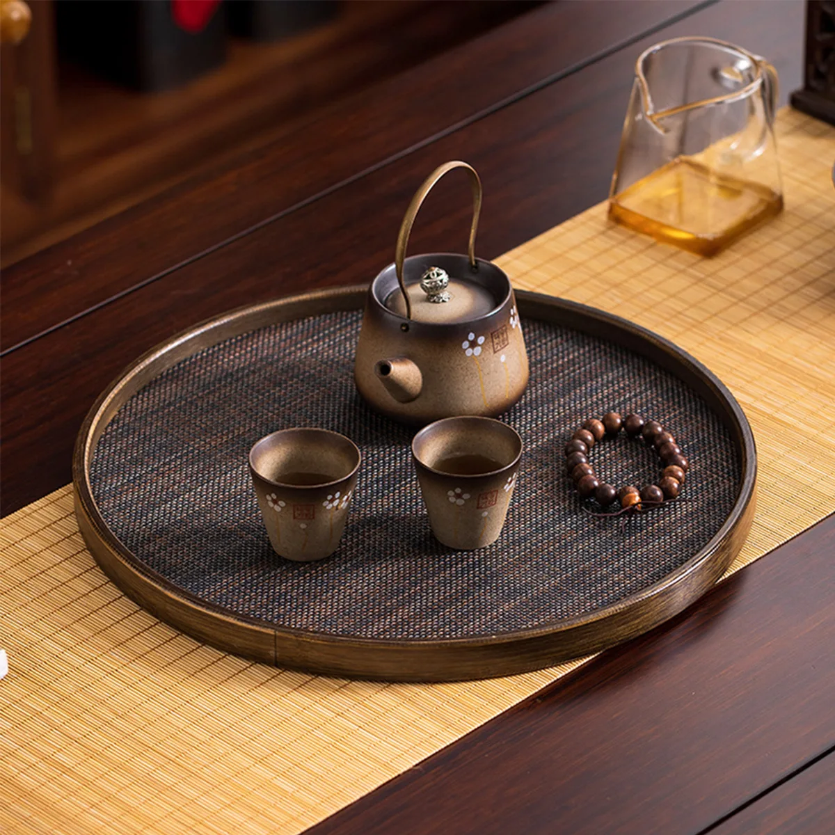 

Vintage Gold Wire Rattan Tea Tray Rectangular Dry Brew Storage Home Kitchen Living Room Decorative Item