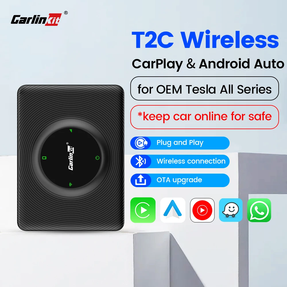 Carlinkit Wireless CarPlay Dongle Android Auto Wireless Adapter For Tesla Model 3 Y X S Bluetooth Wifi Connect Spotify Waze T2C