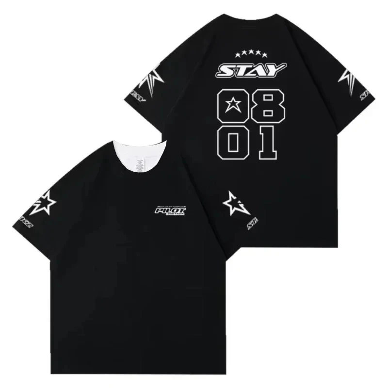 

Мужские футболки Stray Kids Five Star Album Merch с буквенным рисунком, дышащие, быстросохнущие, удобные, стильные, свободного покроя, мото больших размеров