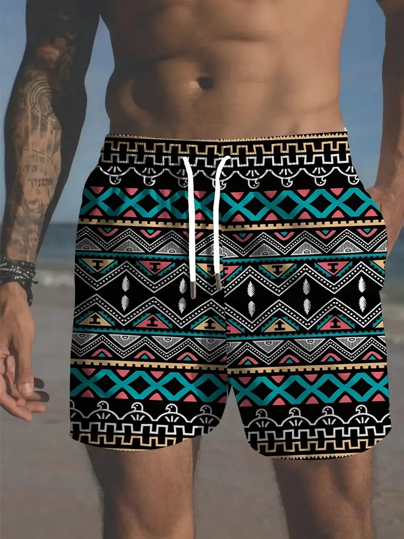 

Винтажные мужские пляжные брюки в этническую полоску, шорты с 3D принтом, мужские летние дышащие шорты в стиле ретро, шорты для фитнеса, мужские Ropa Hombre
