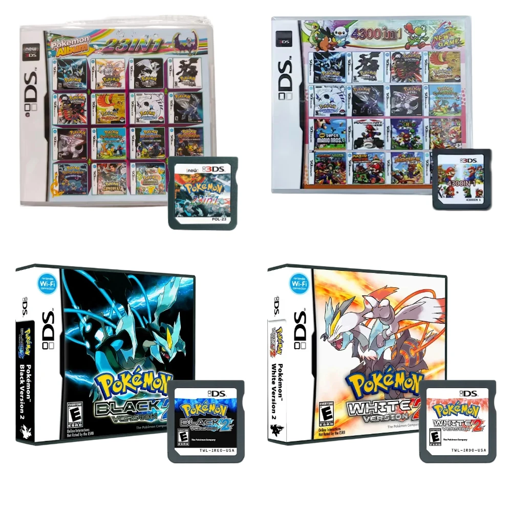 DS Game Cartridge Multi in 1 Pokémon Series Black White HeartGold SoulSilver for DS 3DS 2DS XL USA Version Classic Game Gift
