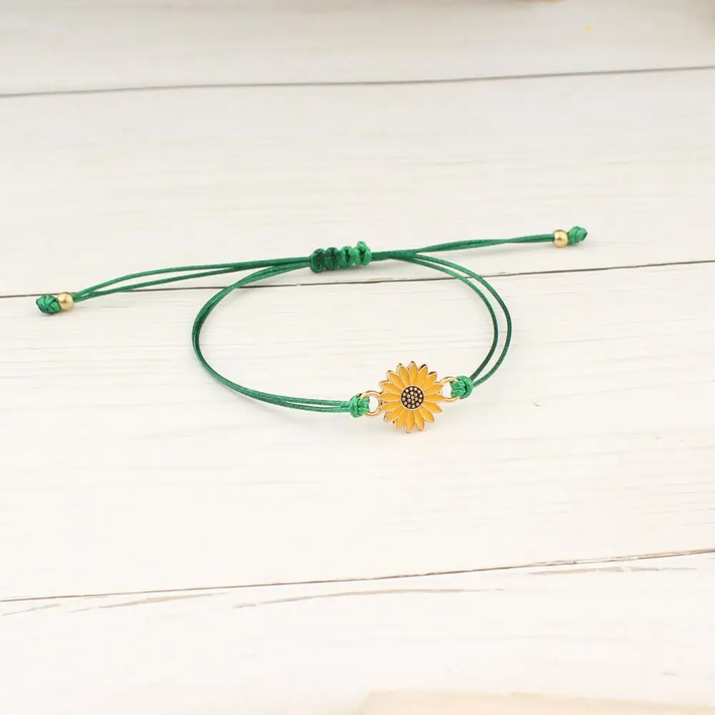 Spring Style Jewelry 2pcs Braided Friendship Bracelets Adjustable Drawstring Wristbands with Chrysanthemum Pendant Versatile