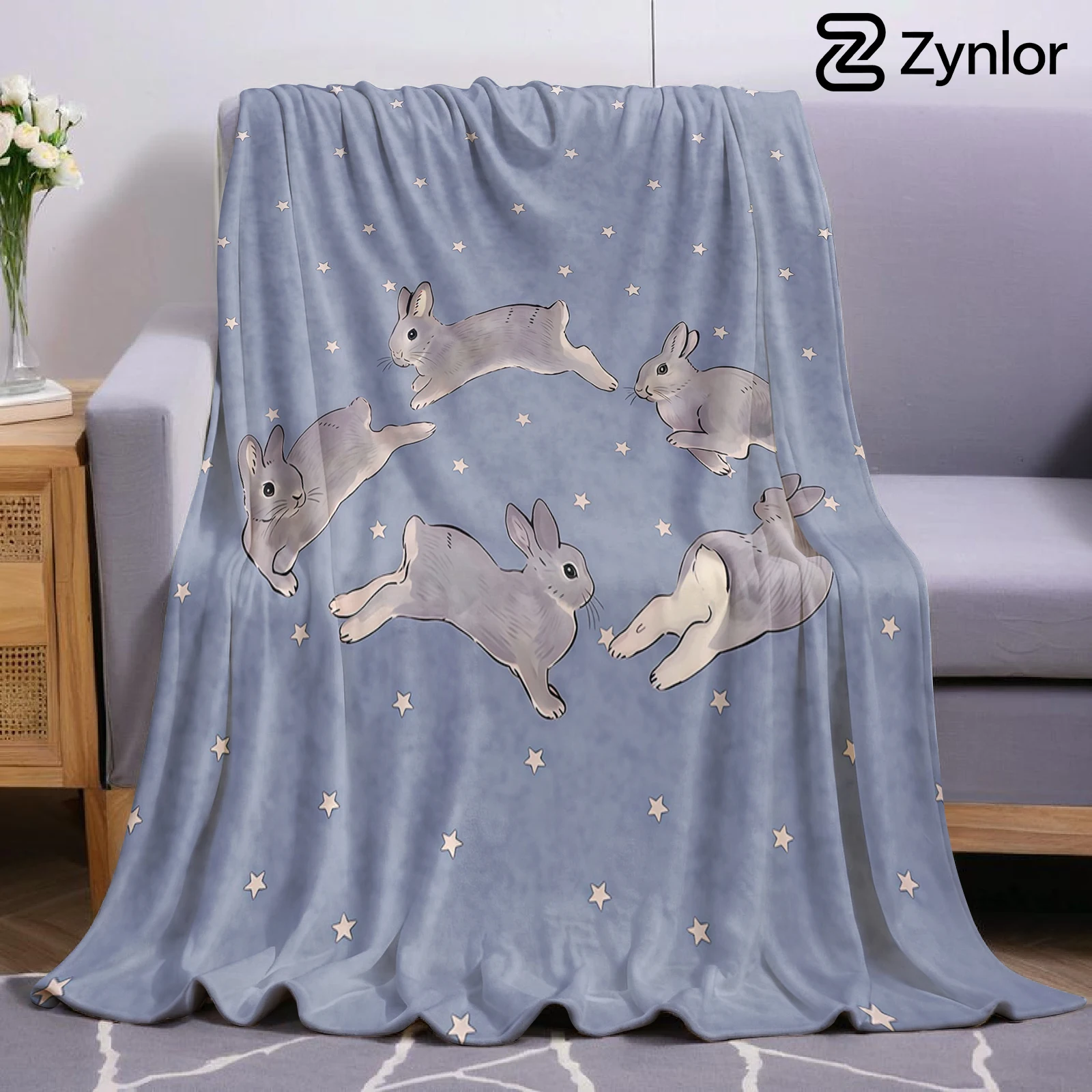 Starry Grey Rabbit Ultra Soft Sherpa Fleece Blanket Fluffy Warm Halloween Cozy Throw for Sofa Couch Bedroom Gift All season