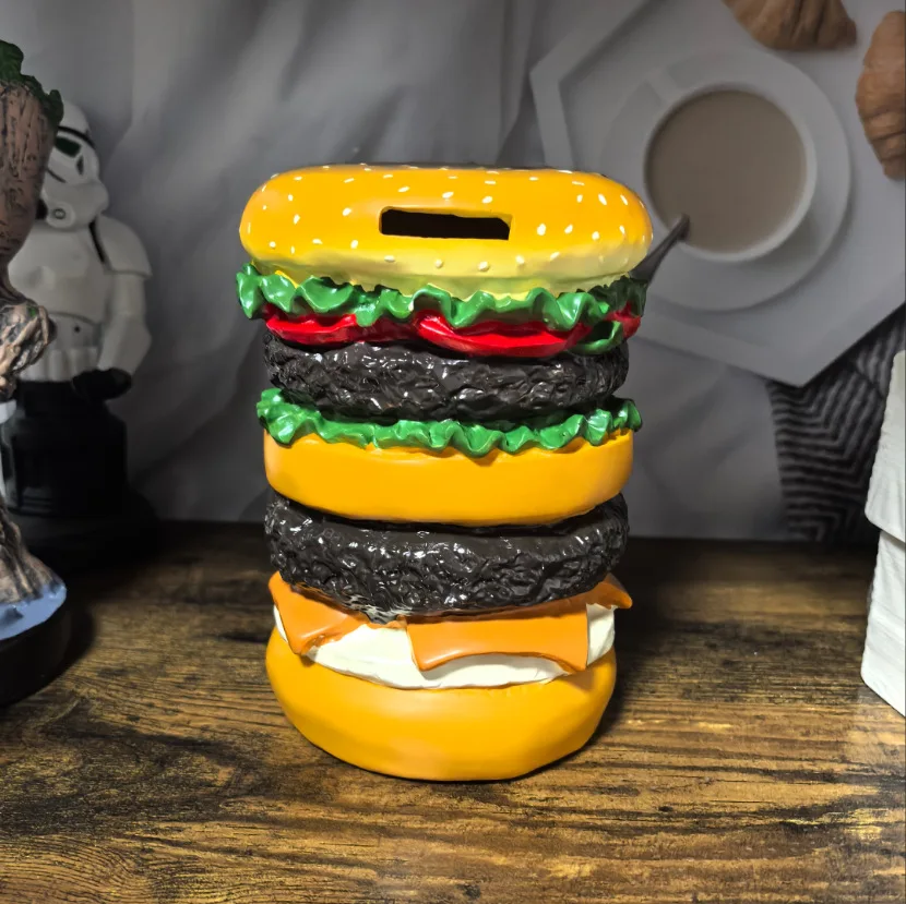 

Creative Hamburger Resin Piggy Bank,Children's Coin Piggy Bank,Home Decor Ornaments,Paper Currency Storage Jar,Fun Birthday Gift