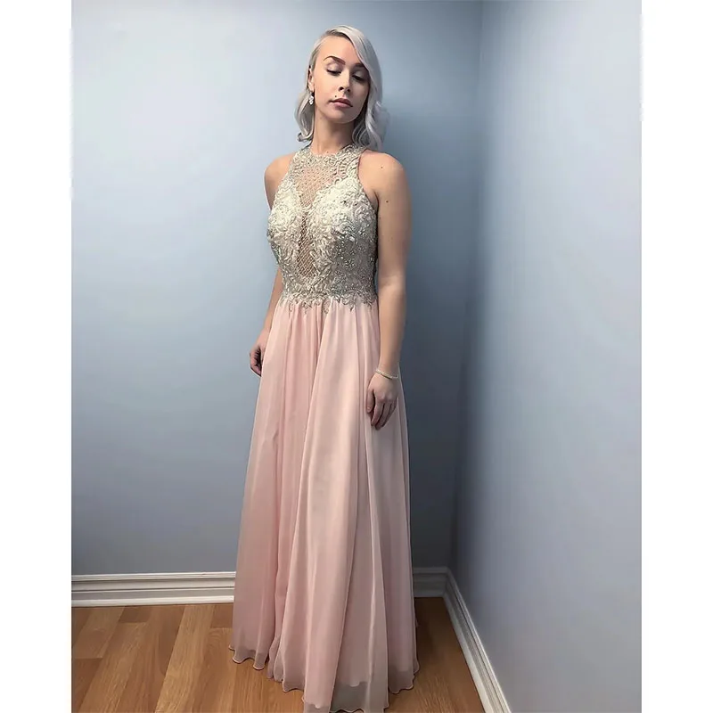 

2024 Customized A Line Sleeveless Prom Dresses O Neck Evening Dress Chiffon Crystal Floor Length Formal Party Bridesmaid Gown