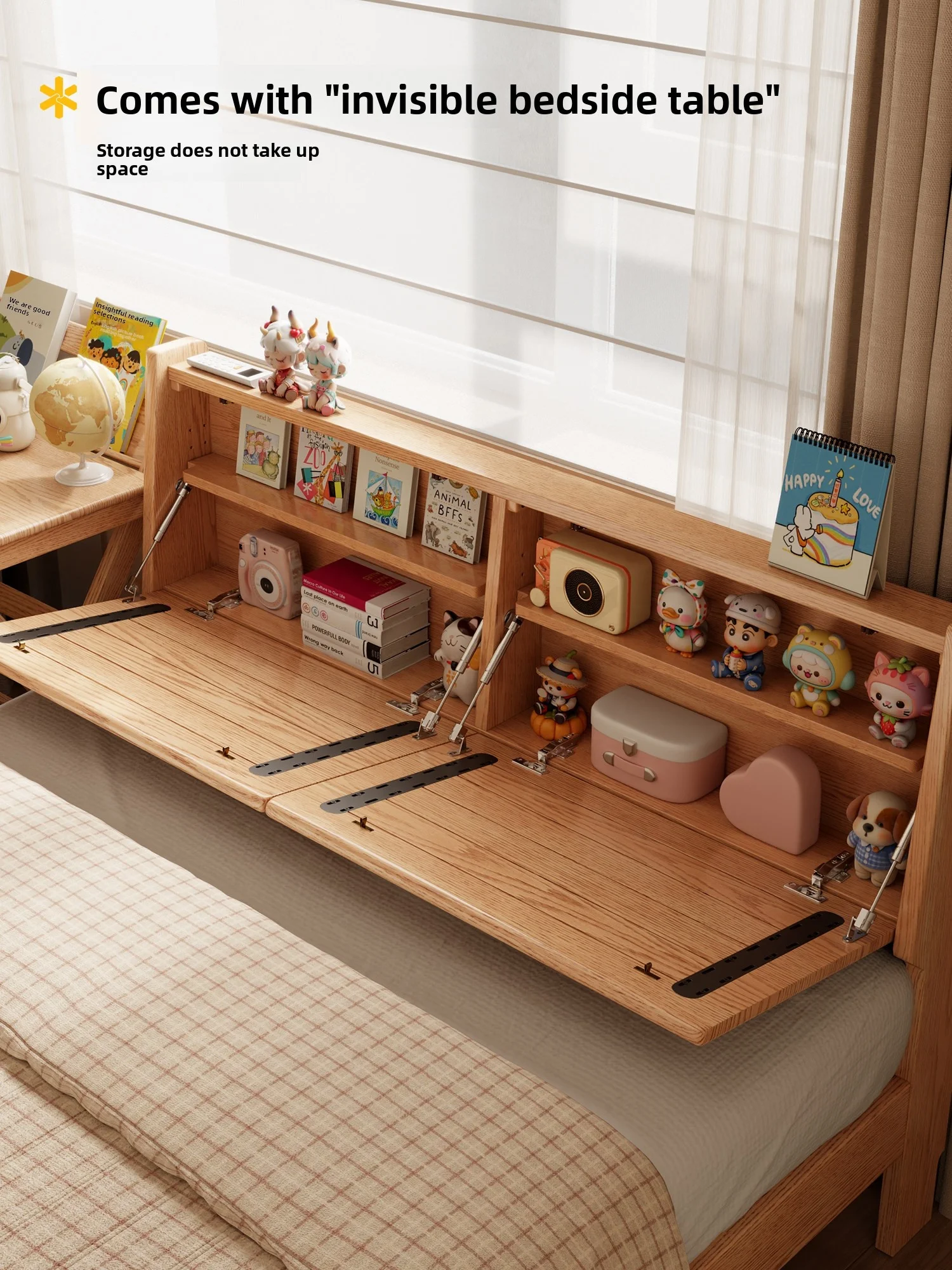 #Solid Wood Children's Bed For Bedroom Home Use Storage-Ready Compact-Space Design Instagram Cartoon Bed Kindergarten SMC084