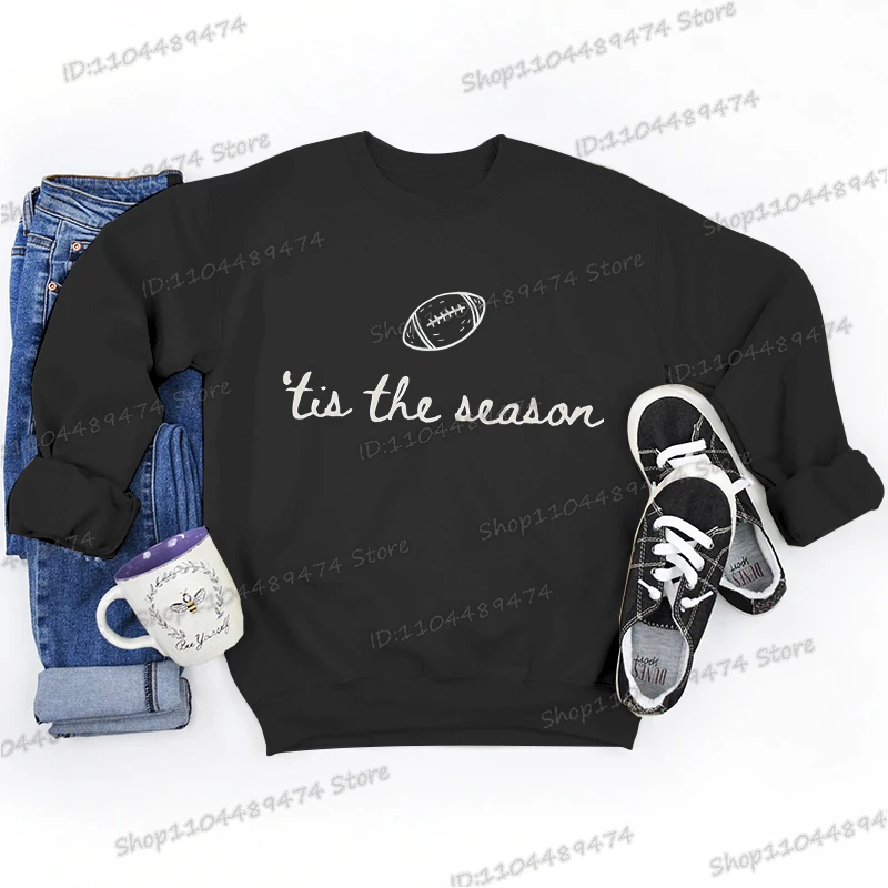 Bluzy damskie z nadrukiem futbolu amerykańskiego na sezon futbolowy, długi rękaw, styl vintage, bluza rugby, odzież sportowa dla fanów na dni meczów futbolowych.