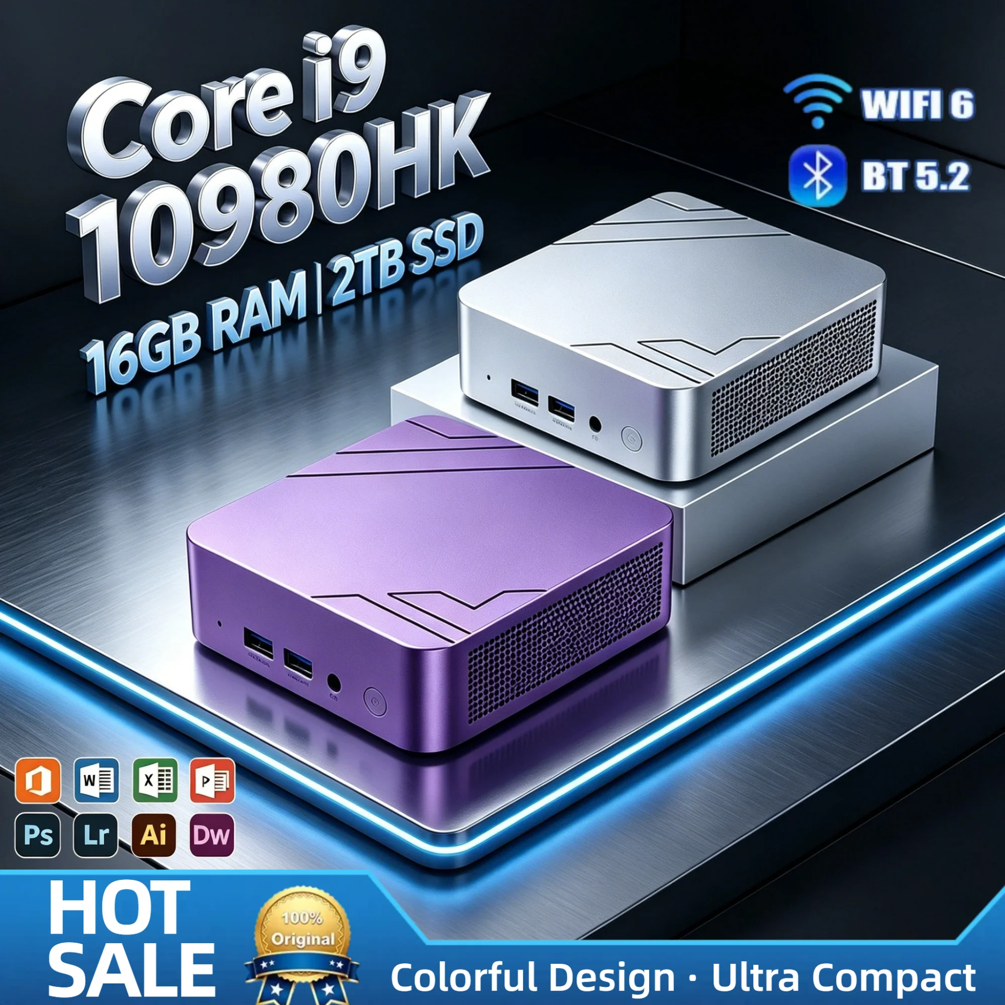 Intel i9 10980HK Portable Mini PC 16GB DDR4 2TB NVMe SSD Triple 4K Screen WiFi6 Bluetooth 5.2 High Performance Home Office Max
