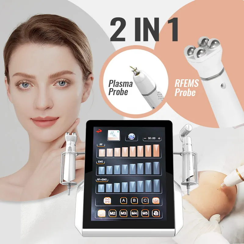 2 In 1 RFEMS Plasma Facial Lifting Machine Ozone Plasma Pen Spot Mole Removal Skin Tightening Eyelids Lifting Beauty Device