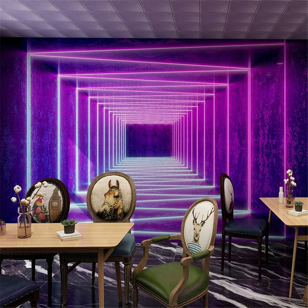 Custom Personalized Tunnel Colorful Neon Lamp Wall paper Extends Visual Space Mural Bar ktv Internet Cafe Background Wallpaper