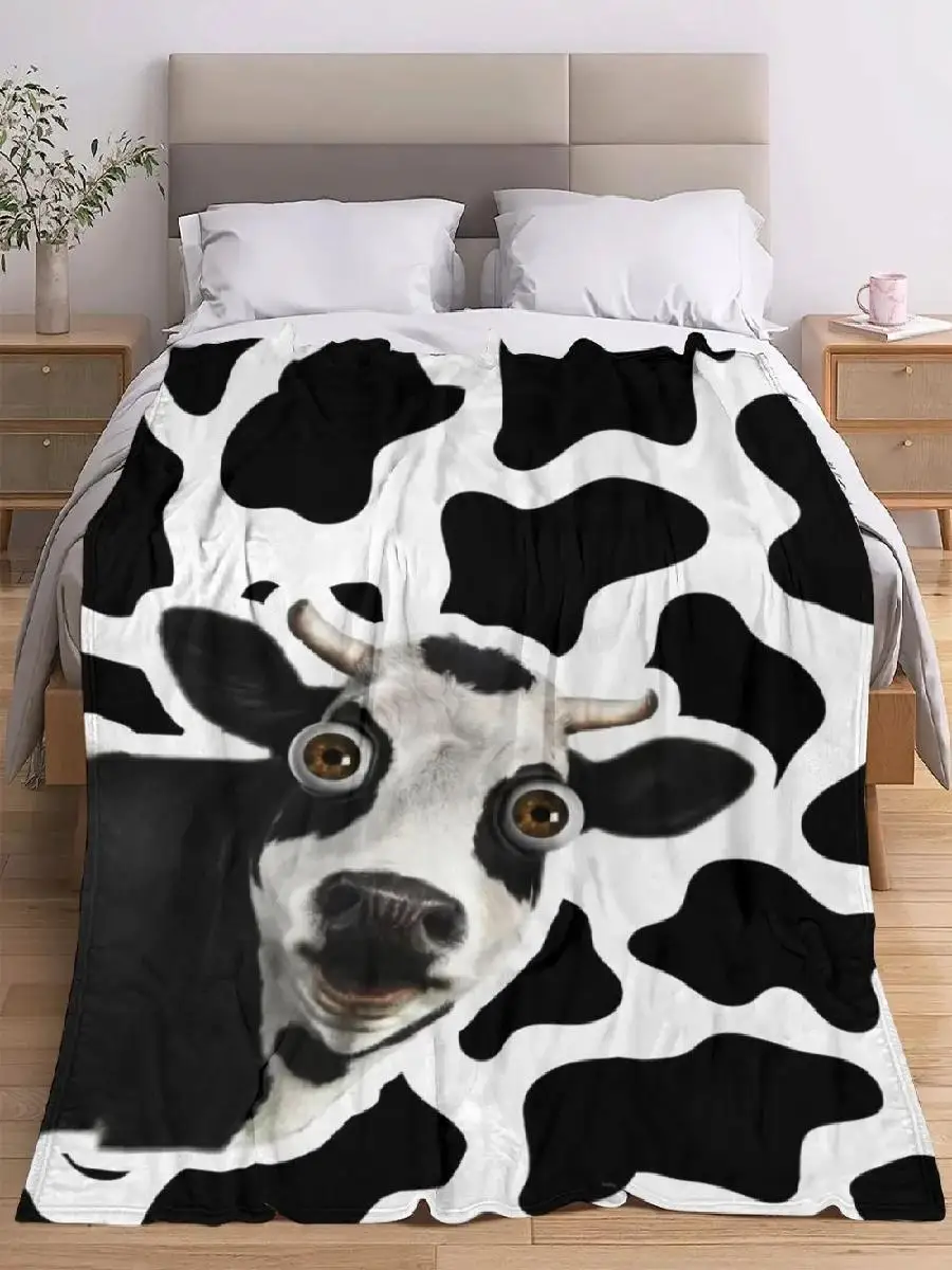 Linda manta de franela con estampado de vaca, ultra suave, para todas las estaciones, ideal para sala de estar, oficina