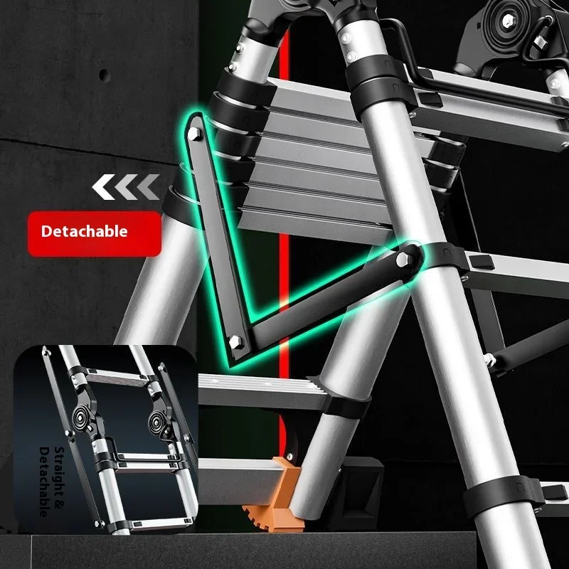 سلم متعرج سميك من سبائك الألومنيوم سلم متداخل الأجزاء سلم هندسي منزلي متعدد الوظائف رفع داخلي