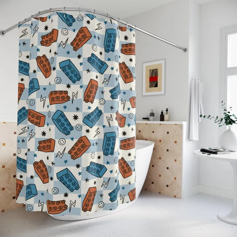 

Персонализированная занавеска для душа с блочным принтом для мальчиков — клетчатый декор для детской ванной комнаты и индивидуальный подарок