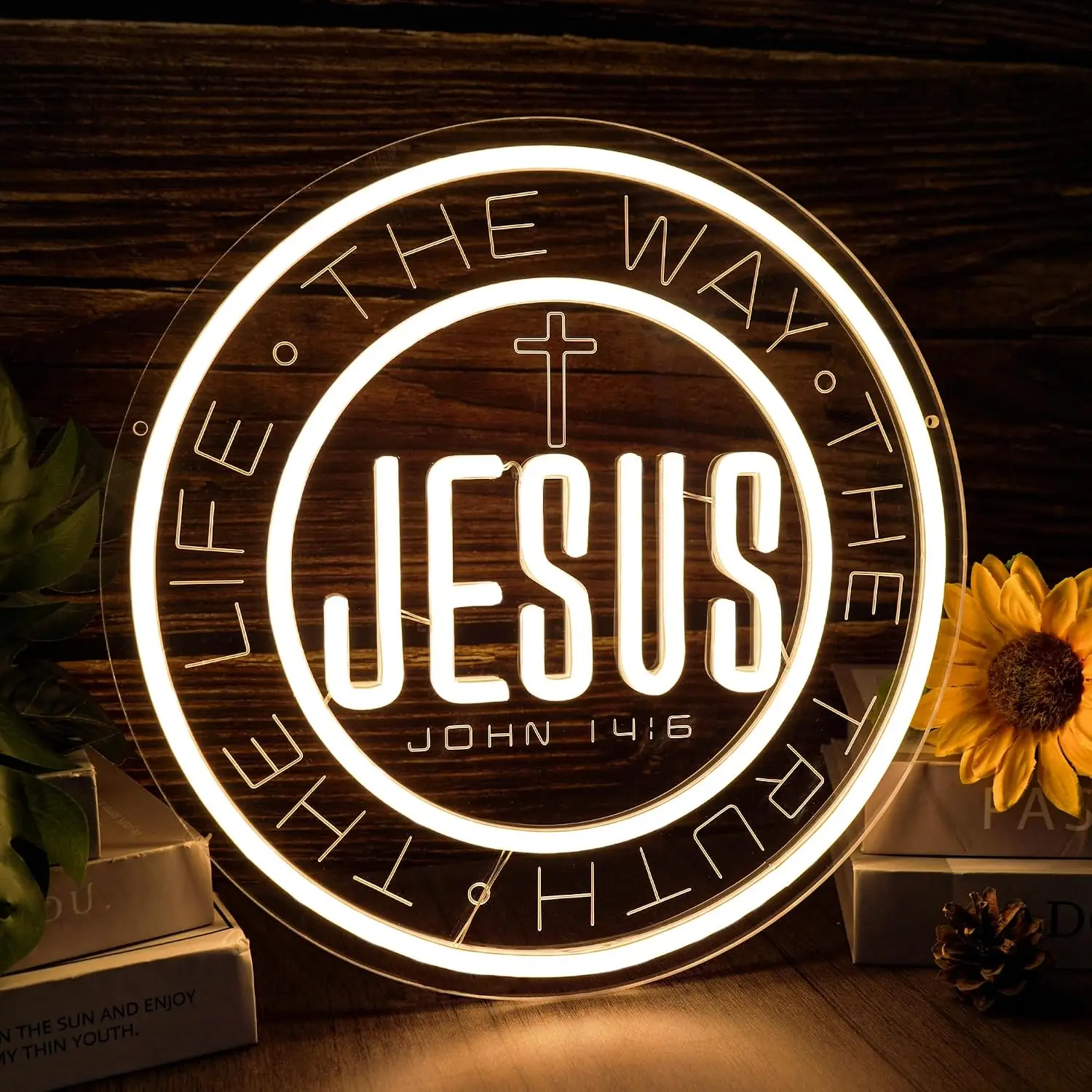  Jesus The Way Truth Life Cross LED Neon Sign USB Powered Wall Light For Prayer Room Church Bedroom Faith Decor Religious Gift