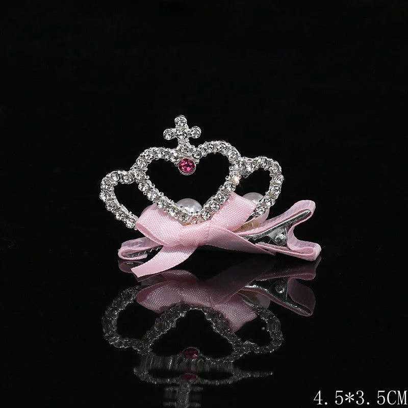 New Crystal Rhinestone Dog Hair Clip Crown Accessories Pet Grooming for Puppy Cats Pet Hairpins Dog Multicolor Bow Cat Headwear