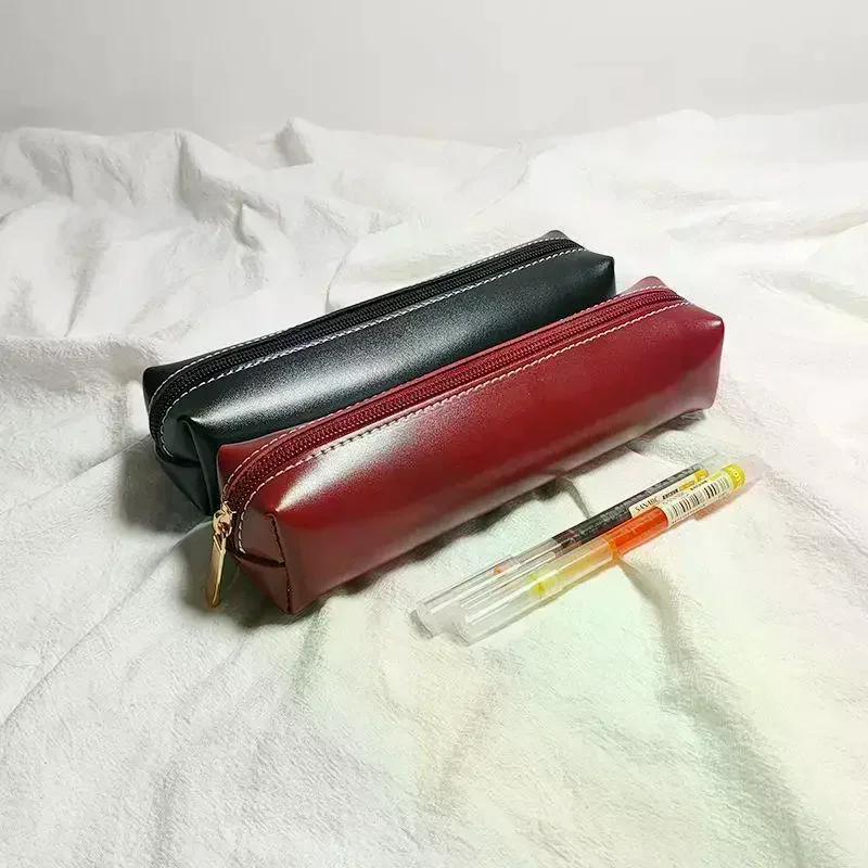 

Простой пенал из искусственной кожи, маленькая портативная сумка для хранения кистей для макияжа, вместительный пенал для школьников, канцелярская коробка, школьные принадлежности