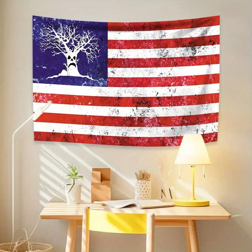 1pc Sematary Tapestry Wall Hanging - Harold The Tree & Music Art Suitable For Bedroom, Bar Decor - USA Flag - Fabric - Haunted