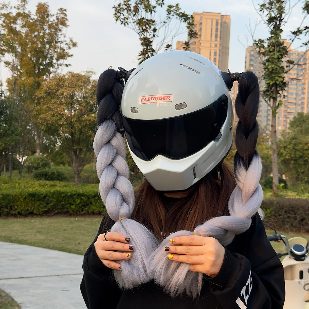 Hot Sale! Helmet Braid Gradient Helmet Braid Tail Hair with Suction Cup Motorcycle Bicycle Ski Helmet Decoration