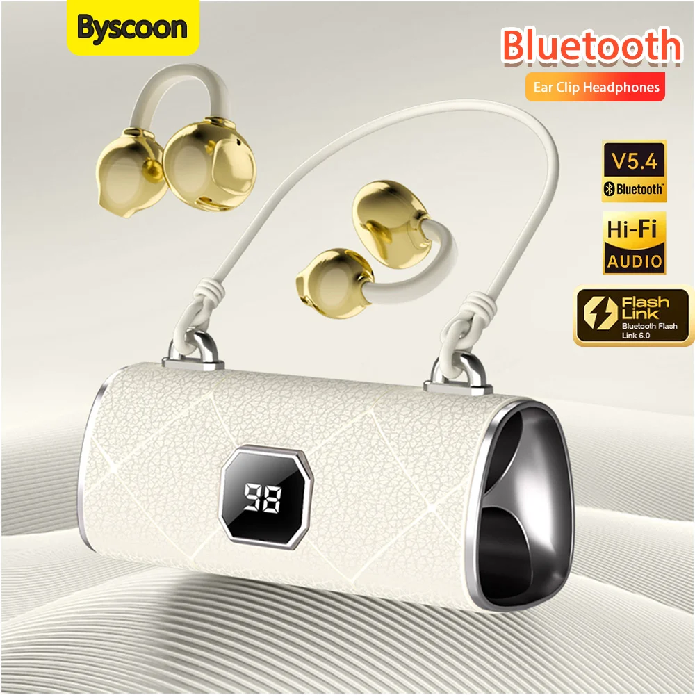 

Наушники с открытым ухом, зажим для ушей, беспроводные наушники Bluetooth 5,4 с умным цифровым дисплеем, элегантный дизайн сумки, лучший подарок для женщин