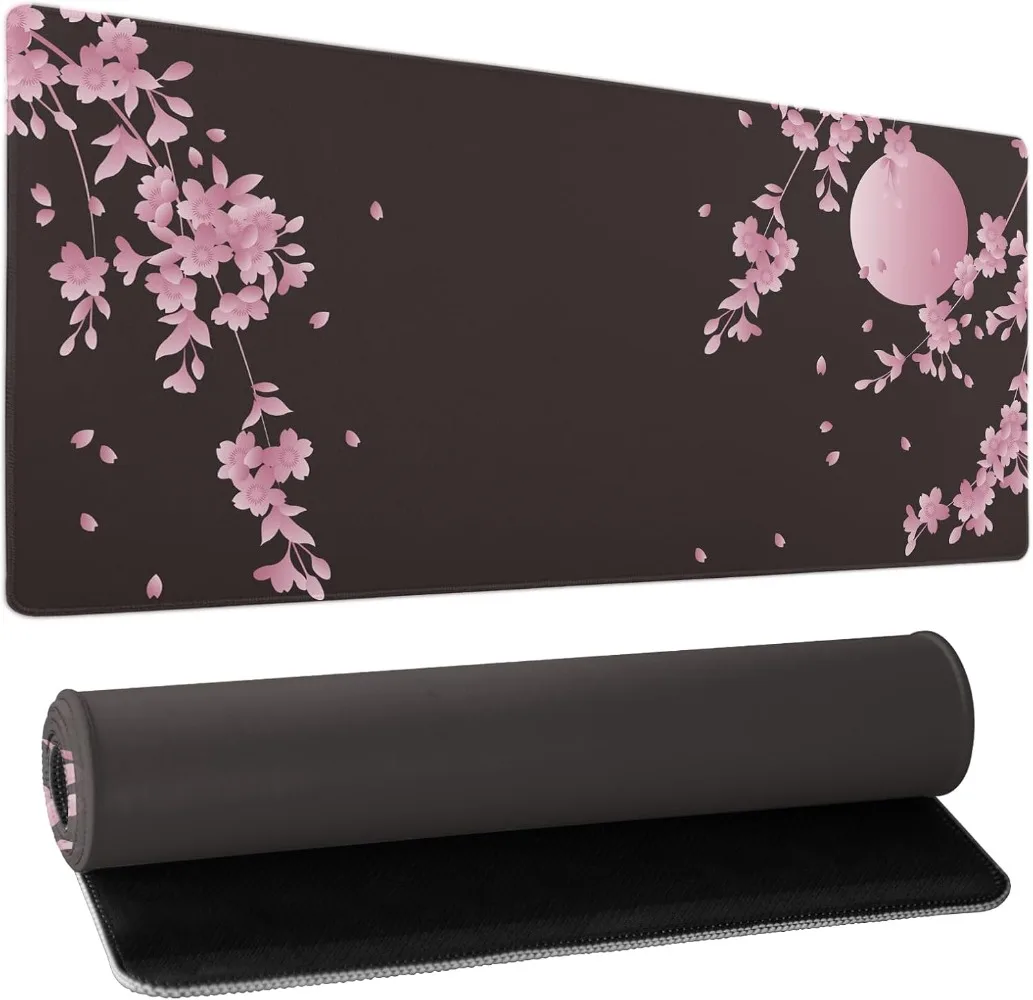 Alfombrilla Ratón Para Juegos Extendida Sakura Flor Cerezo Base De Goma Antideslizante Rosa Grande Borde Cosido Almohadillas