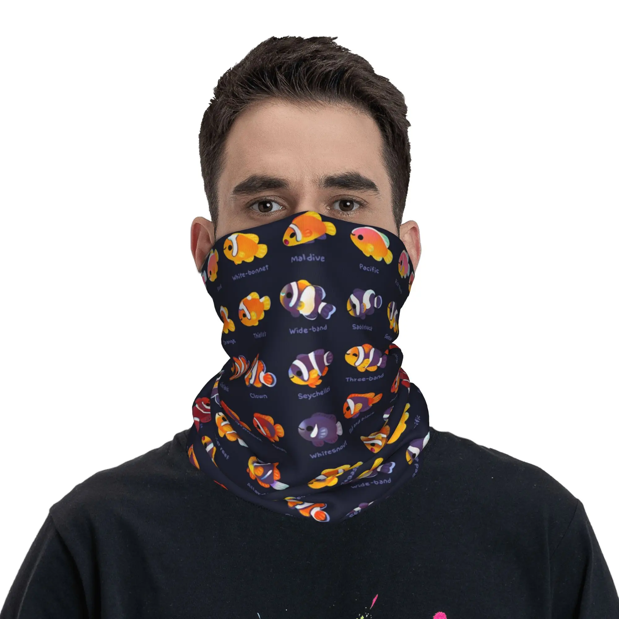 

Anemone fish name Bandana Neck Cover Printed Wrap Scarf Face Mask Riding Unisex Adult Windproof