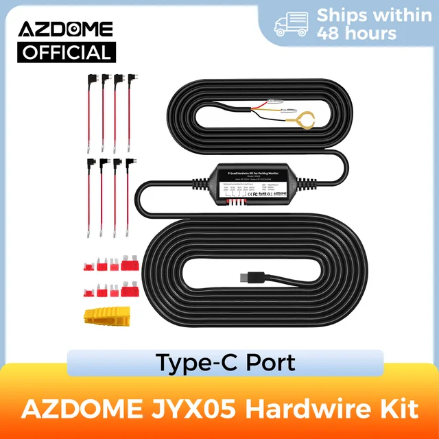 Azdome JYX05 Zestaw przewodowy do rejestracji w rejestratorze samochodowym z portem typu C dla M660/M550 Max/M300S/PG17 Ochrona przed niskim poziomem głośności 12V-24V wejście 5V2.5A wyjście