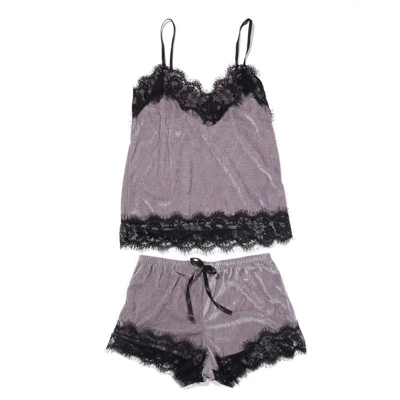 Women Sexy Lace Sleepwear Fashion Ladies Solid Color Pajama Set Suspender Tops Shorts Underwear Pajamas Suit