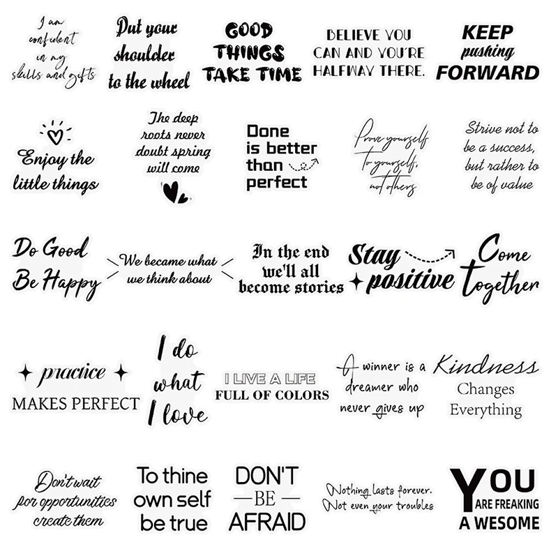 50 قطعة ملصقات ملهمة شفافة سوداء الإنجليزية عبارة الشارات ملصقات عبارة تحفيزية لزجاجات المياه وألواح التزلج #4