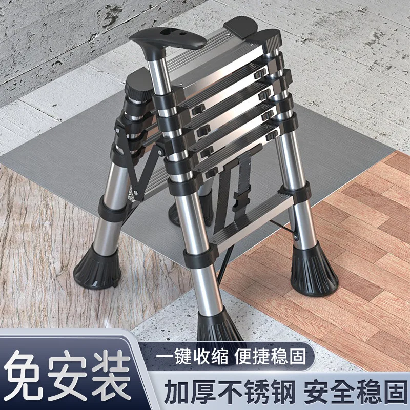 CX Bamboo Ladder Household Engineering Bold and Thickened Stainless Steel Ladder Indoor Multifunctional Ladder