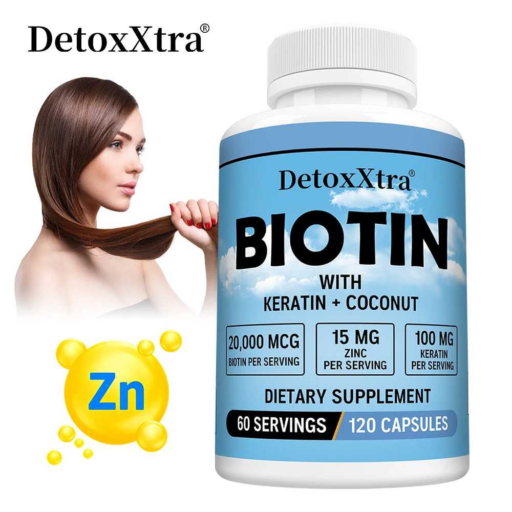 

Биотин 20 000 Mcg — с кератином, кокосом и цинком — способствует росту волос для мужчин и женщин, 120 вегетарианских капсул
