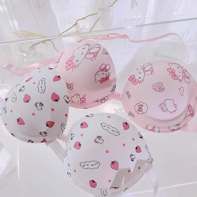 Kawaii Sanrio Bra Set Hello Kitty Sweet Underwear Panties And Bra Set Push-up Bra Comic Underwear Sweet Sexy Pure Desire Bra