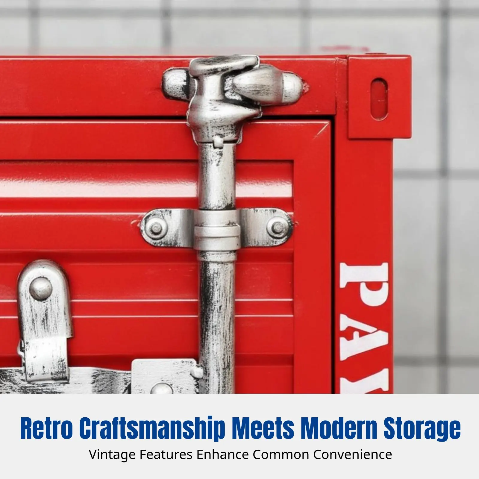Metal Container Bedside Cabinet, Mechanical Design, Vintage Iron Storage Cabinet, Multi-Color, Bedroom Organizer