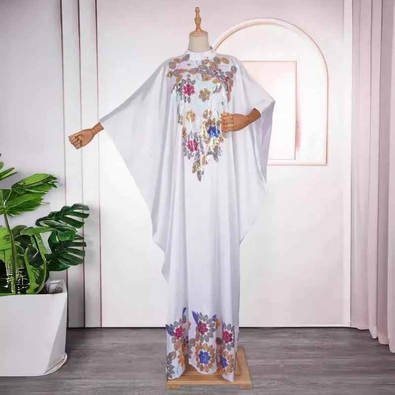 

2024 Plus Size African Dresses for Women Summer Sequin Long Sleeve Maxi Dress Gowns Kaftan Dashiki Africa Clothes Muslim Abaya